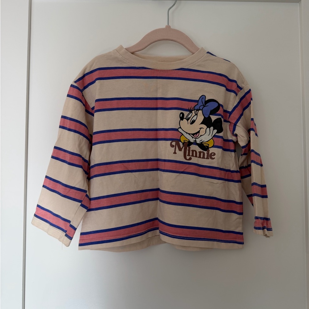 H&M Kids Long Sleeve Shirt - Beige with Blue and Pink Stripes